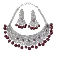 Antique Ruby & Diamond Silver Necklace Set
