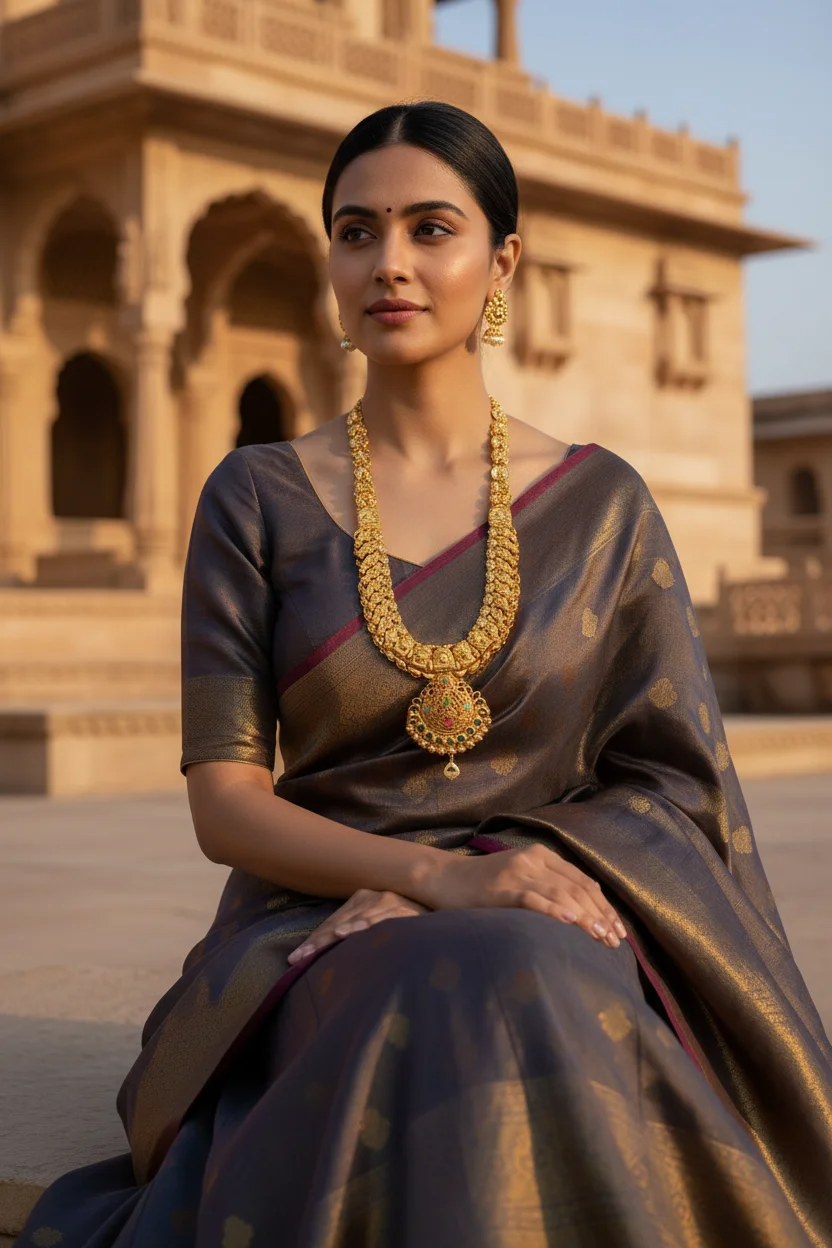 Regal Antique Gold Temple Haram