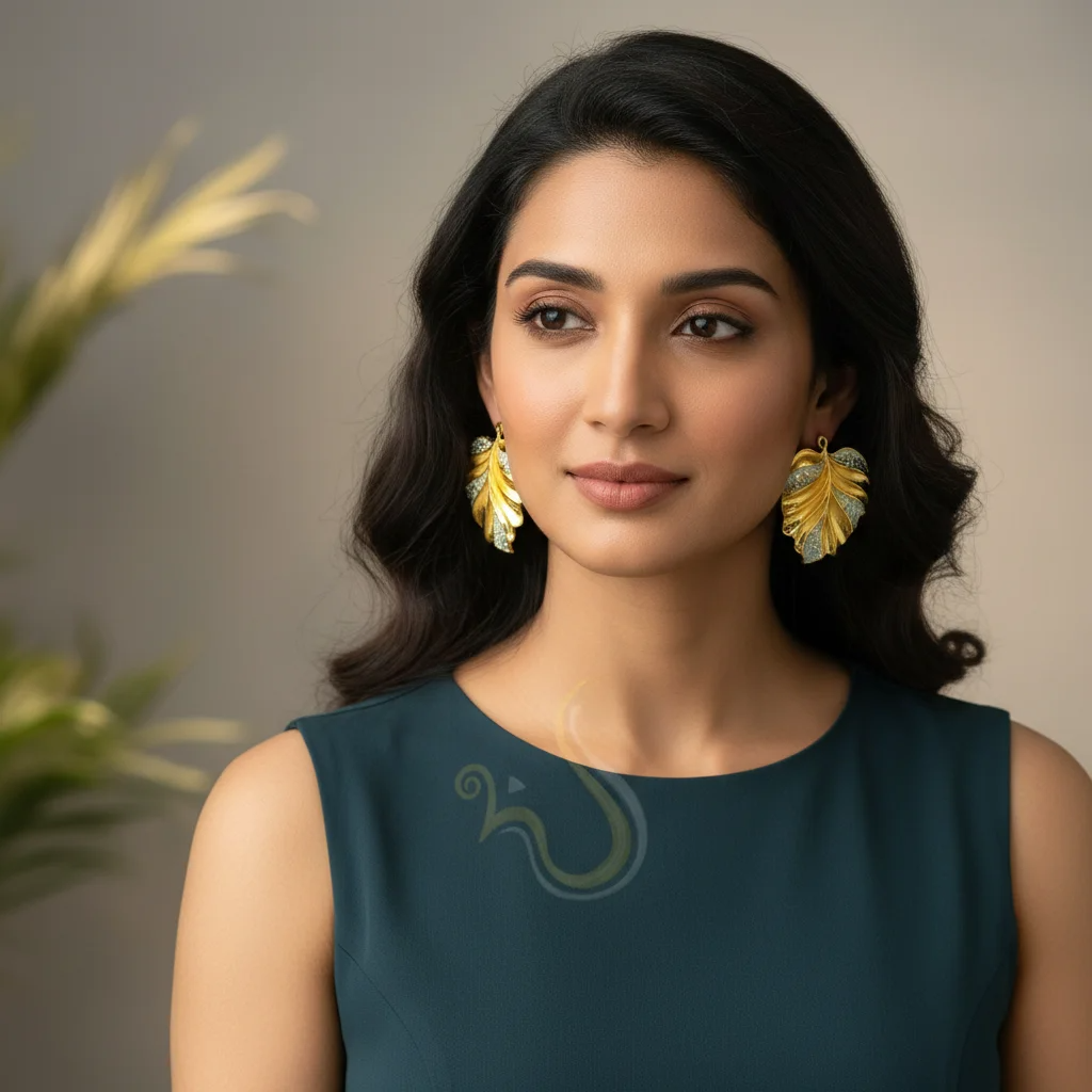 Elegant Golden Leaf Statement Earrings