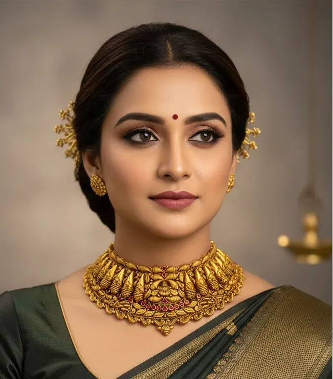 Regal Antique Gold Temple Choker Necklace