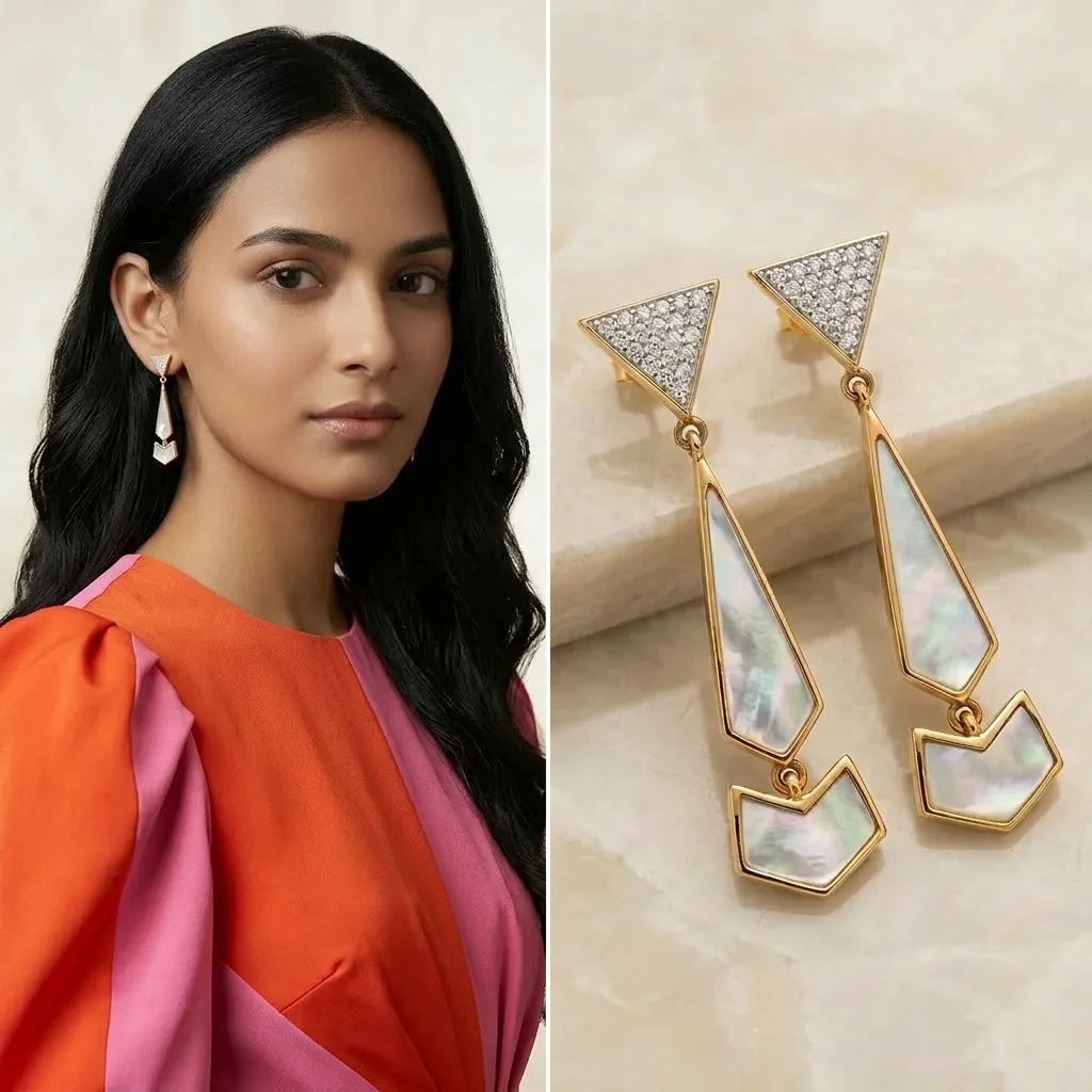 Art Deco Mother of Pearl Geometric Drop Earrings