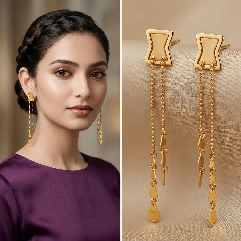 Elegant Hourglass Gold Dangle Earrings