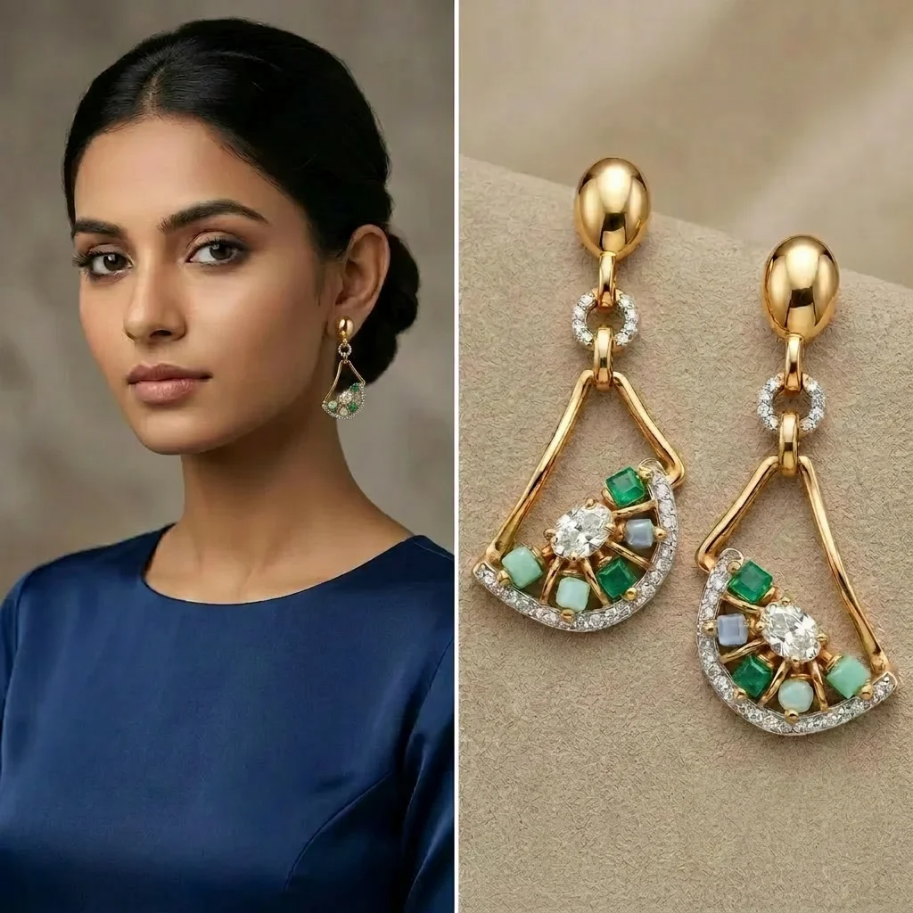 Emerald Radiance Geometric Drop Earrings