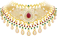 Majestic Ruby, Emerald & Pearl Temple Necklace