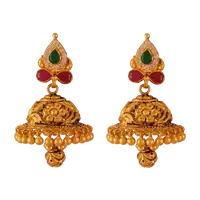 Traditional Temple Jhumka Earrings with Ruby & Emerald Accents