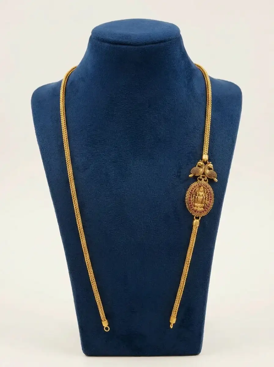 Exquisite Gold-Tone Lakshmi Mugappu Long Chain