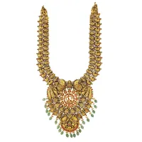 Temple Lakshmi Haram with Kundan & Emerald Accents