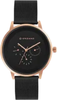 Giordano Women's Rose Gold-Tone Black Dial Black Mesh Bracelet Watch