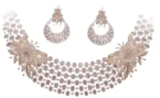 Pastel Pink Diamond Floral Necklace Set